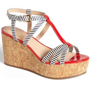 Kate Spade T Strap Cork Wedge Platform Sandals